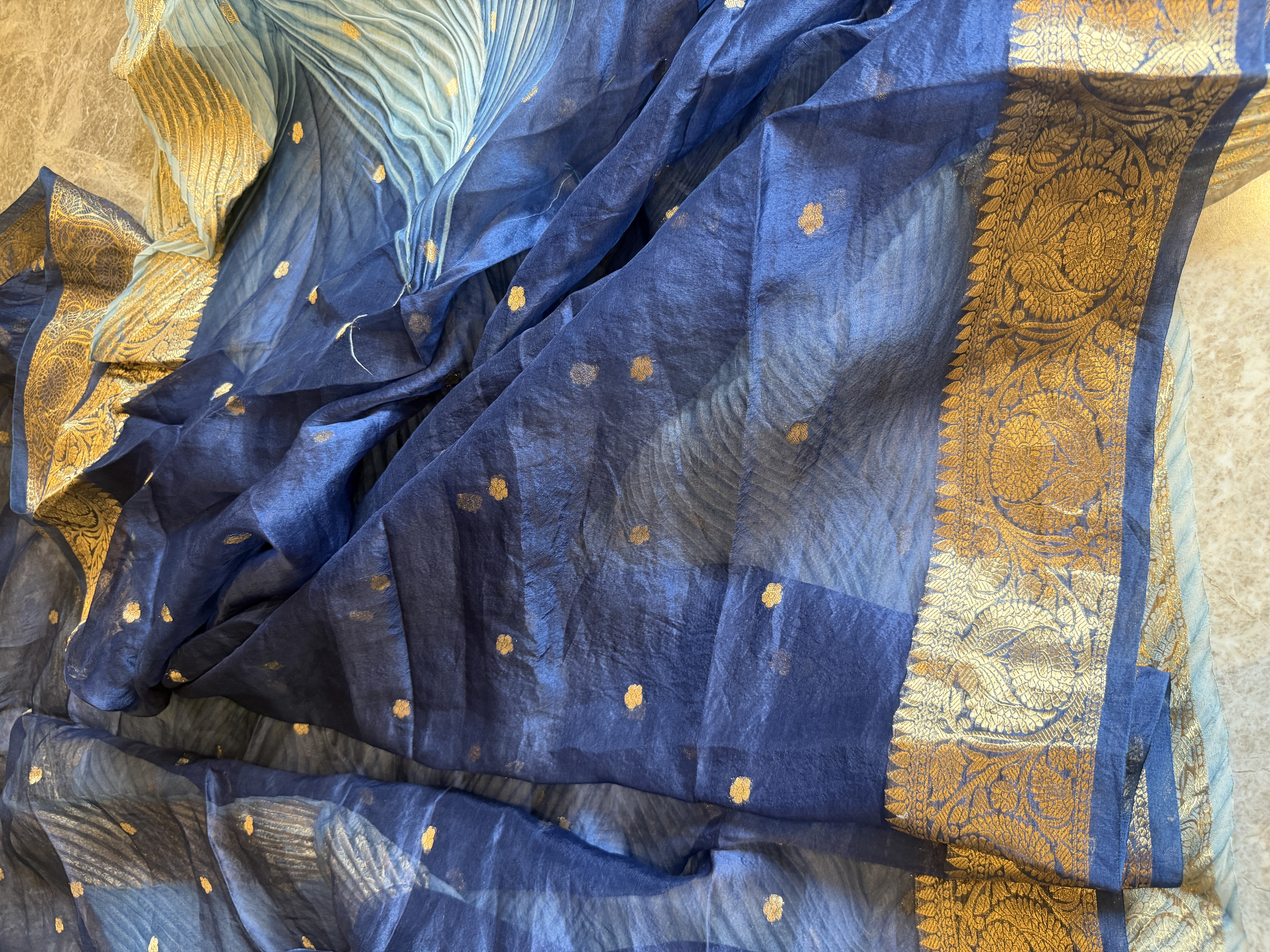 Half & Half Hand Tie-Dye Shibori Silk Banarasi Saree — Banarasi, Silk, Varanasi, Uttar Pradesh, view 14