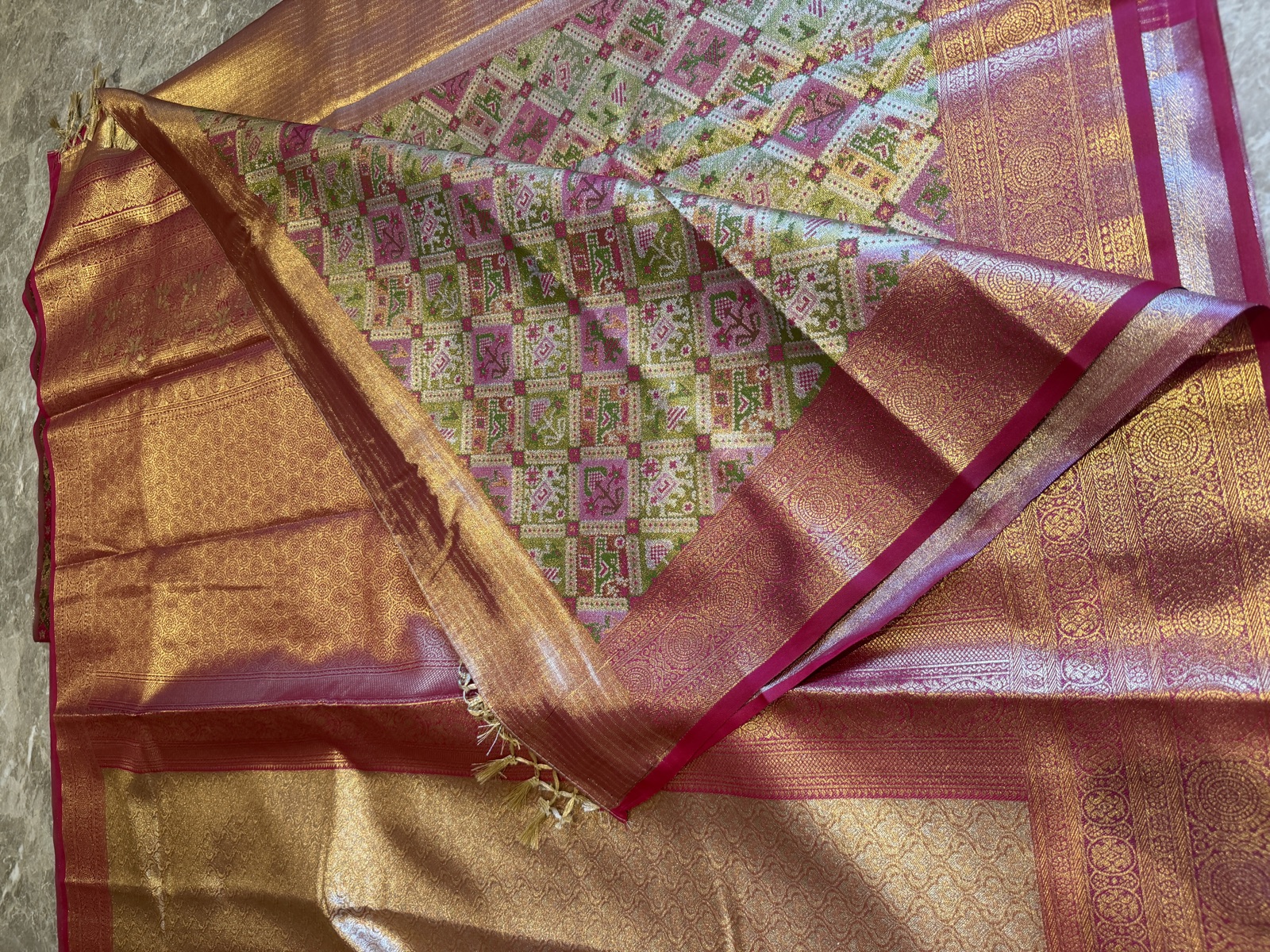 Tissue Silk Kanjeewaram Saree with Shikargah Pallu and Patola-Inspired Blouse — Kanjeewaram, Silk Tissue, Kanchipuram, Tamil Nadu, view 8