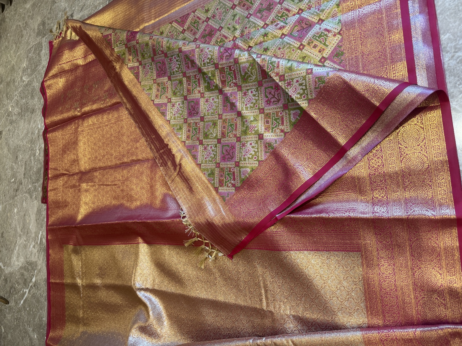 Tissue Silk Kanjeewaram Saree with Shikargah Pallu and Patola-Inspired Blouse — Kanjeewaram, Silk Tissue, Kanchipuram, Tamil Nadu, view 7
