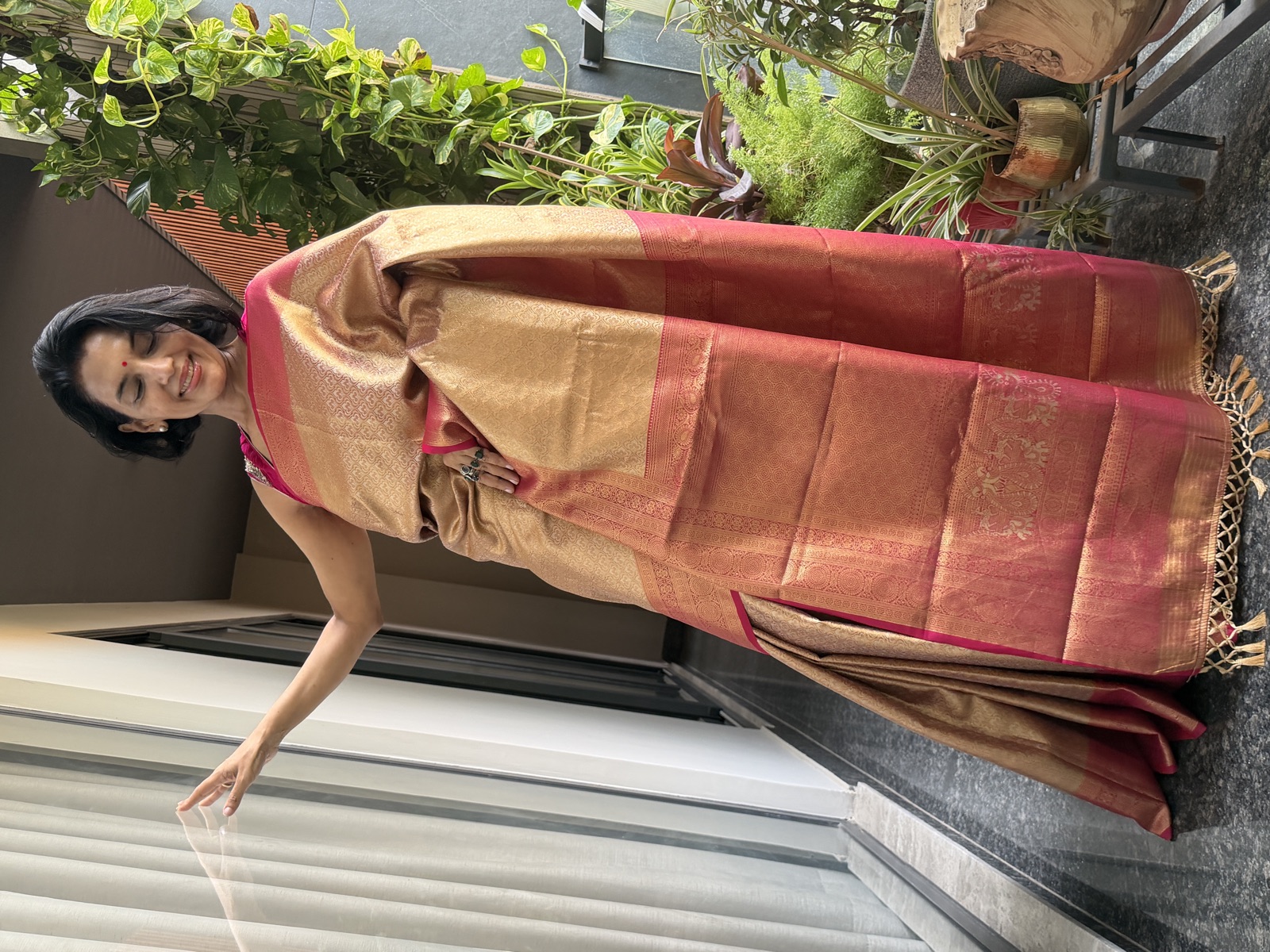 Tissue Silk Kanjeewaram Saree with Shikargah Pallu and Patola-Inspired Blouse — Kanjeewaram, Silk Tissue, Kanchipuram, Tamil Nadu, view 3