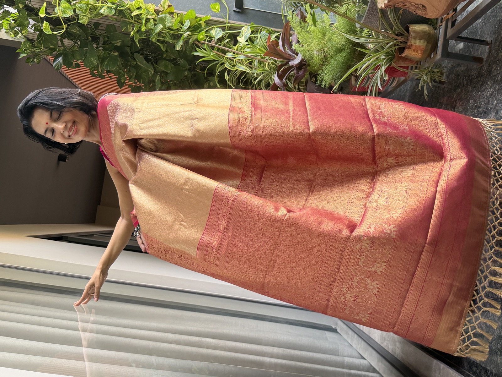 Tissue Silk Kanjeewaram Saree with Shikargah Pallu and Patola-Inspired Blouse — Kanjeewaram, Silk Tissue, Kanchipuram, Tamil Nadu, view 11