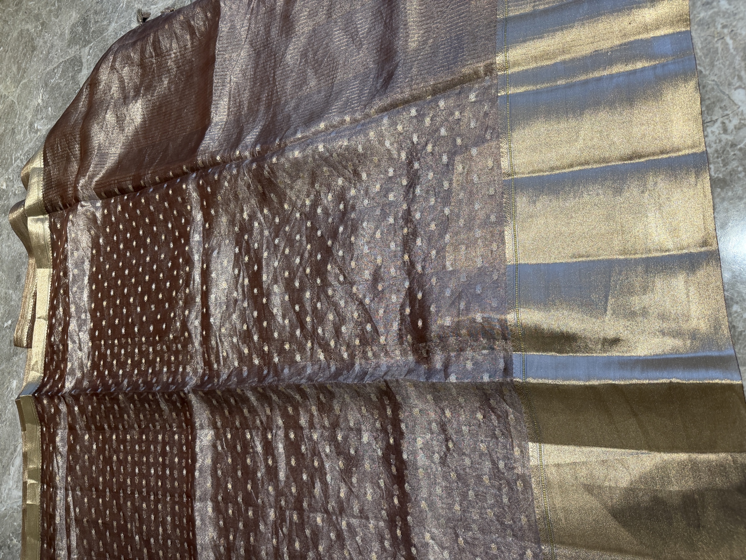 Rose Gold Tissue Kora Silk Banarasi Saree — Banarasi, Kora Silk, Varanasi, Uttar Pradesh, view 4
