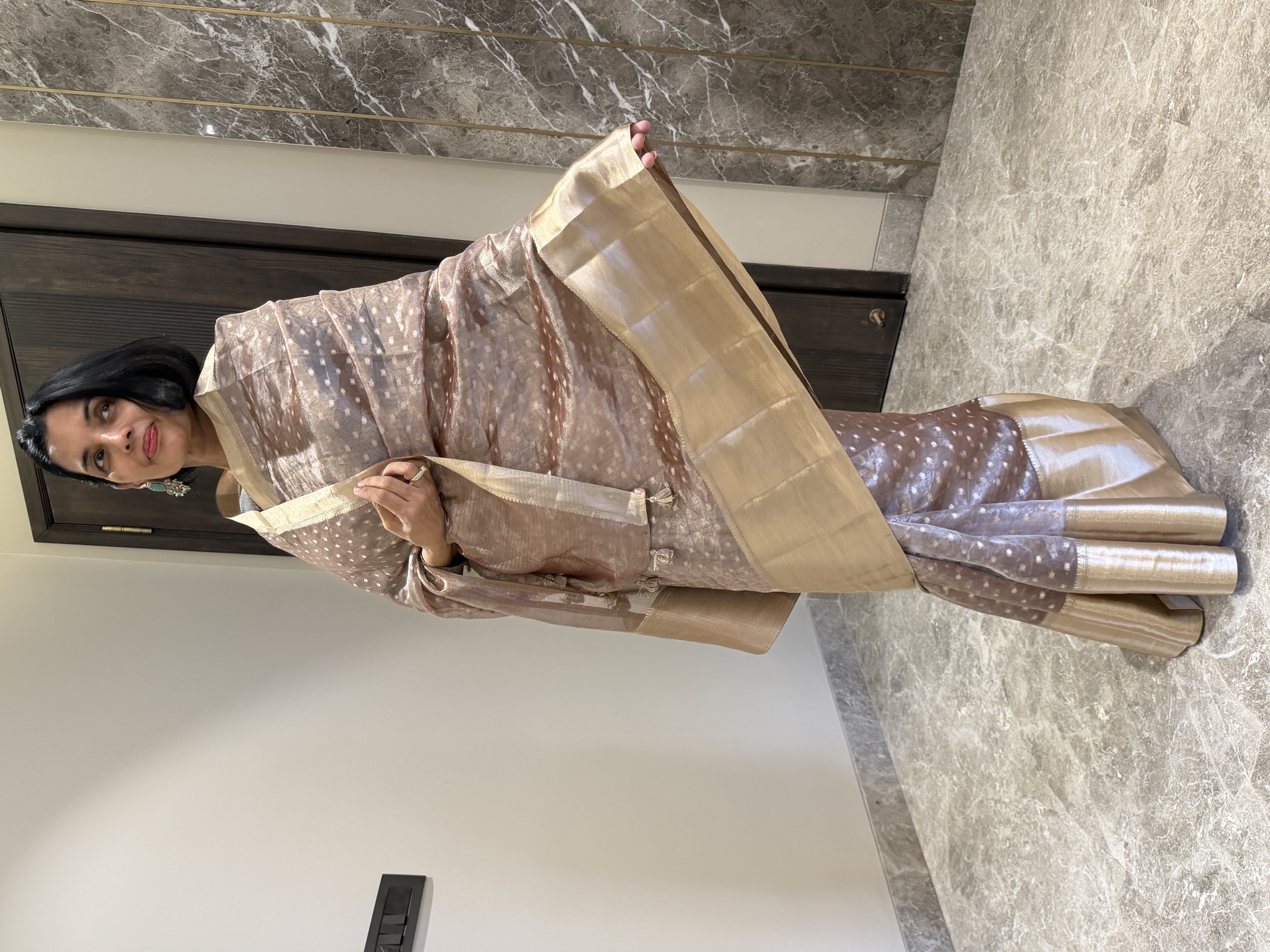 Rose Gold Tissue Kora Silk Banarasi Saree — Banarasi, Kora Silk, Varanasi, Uttar Pradesh