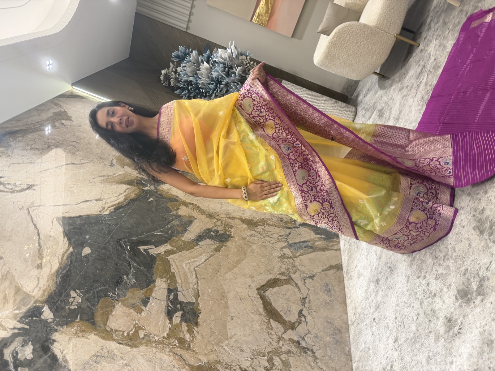 Golden Yellow Kora Silk Banarasi Saree with Katan Silk Kaduwa Meenakari Pallu — Banarasi, Kora Silk, Varanasi, Uttar Pradesh